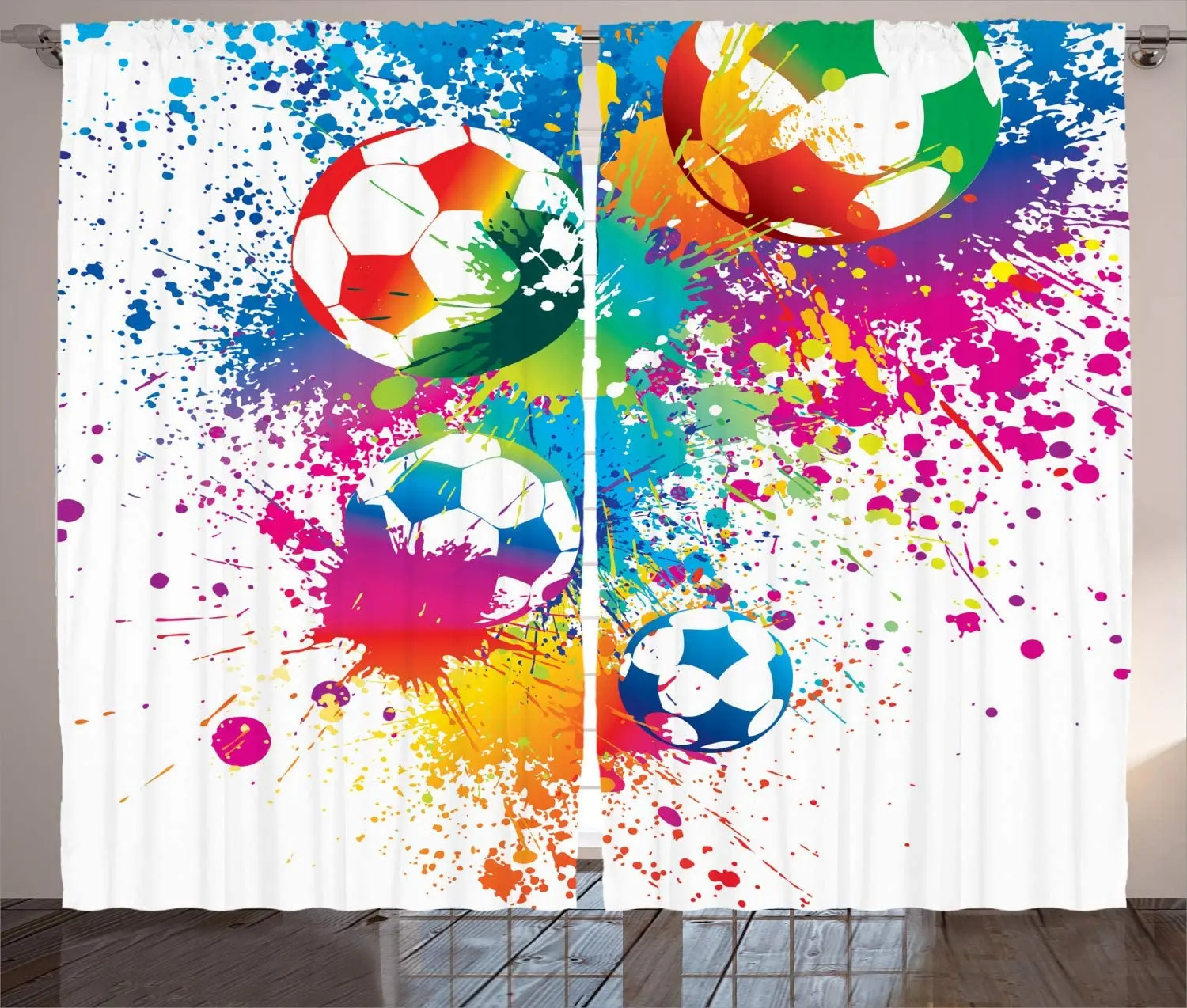 

Living Room Decoration Blackout Curtains Color Splashing Football Double Bedroom Living Room Luxury Curtains