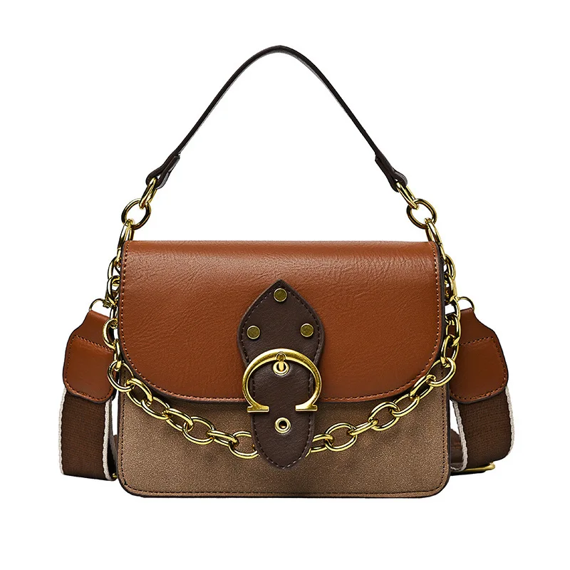 

Bags for Women New Buckle Chains Women's Bag Shoulder WideCotton Strap Bag Retro Trend Small Square Design Bag