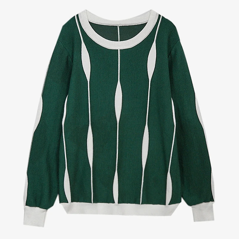 

Women 2020 Autumn Winter Korean Long Sleeve Knitwear Tops Oversize Female Jumpers Plus Size Striped Knitted Pullover Sweaters