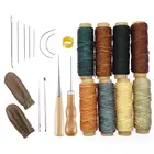 Набор инструментов для шитья кожи 21 шт., швейные иглы для ручного шитья, шило, наперсток, вощеная нить для рукоделия, шитье