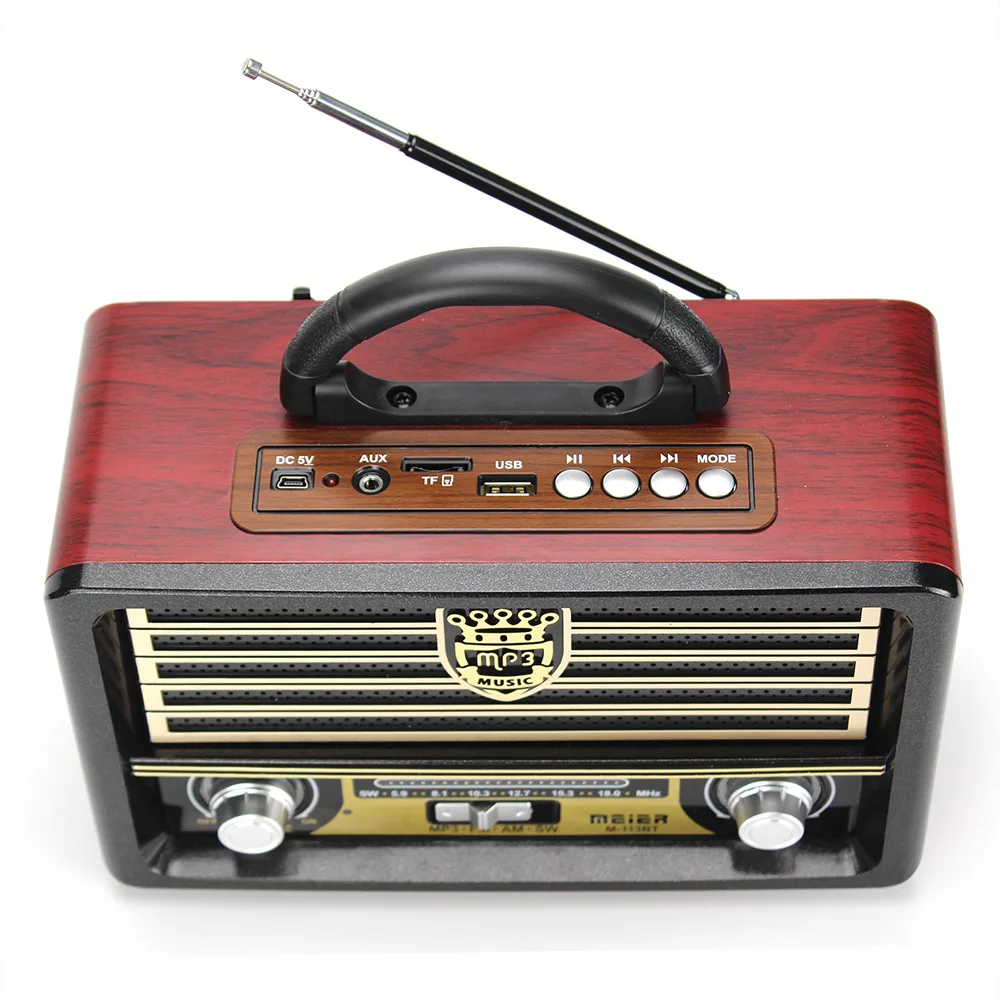 M-113BT New Wooden Retro Bluetooth-compatible Speaker Card Player Old Antique Radio FM Semiconductor 20# | Электроника