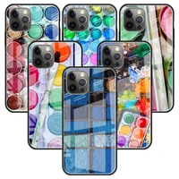 watercolors set paint palette glass case for apple iphone 11 12 pro 7 capas for apple xr x xs max 6 6s 8 plus phone funda cover
