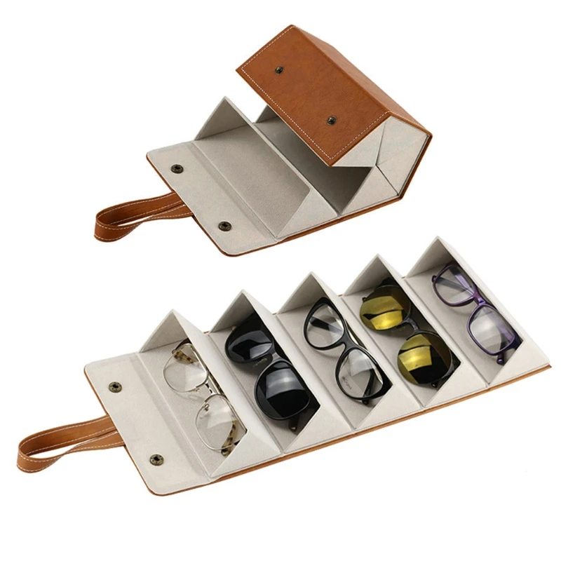 

5 Slots Foldable PU Leather Sunglasses Eyeglasses Travel Organizer Case Multiple Hanging Eyewear Holder Display