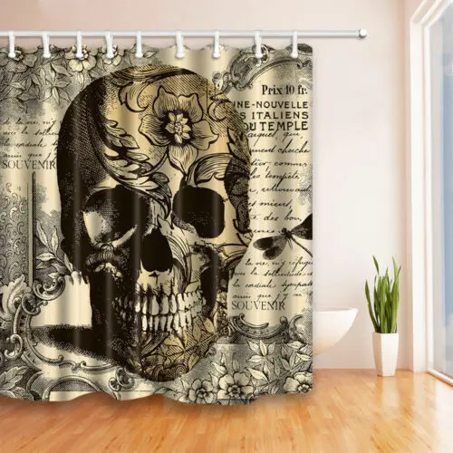 

Retro Suger Skull on Old Paper Bathroom Waterproof Fabric Shower Curtain