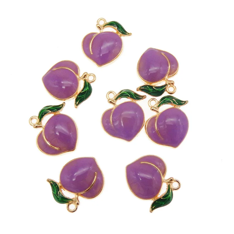 

10 шт. фиалетовая эмаль прелести ожерелье кулон эмаль peachs для ювелирные изделия делая модные очаровательные серьги Подвеска Фрукты Подвески...