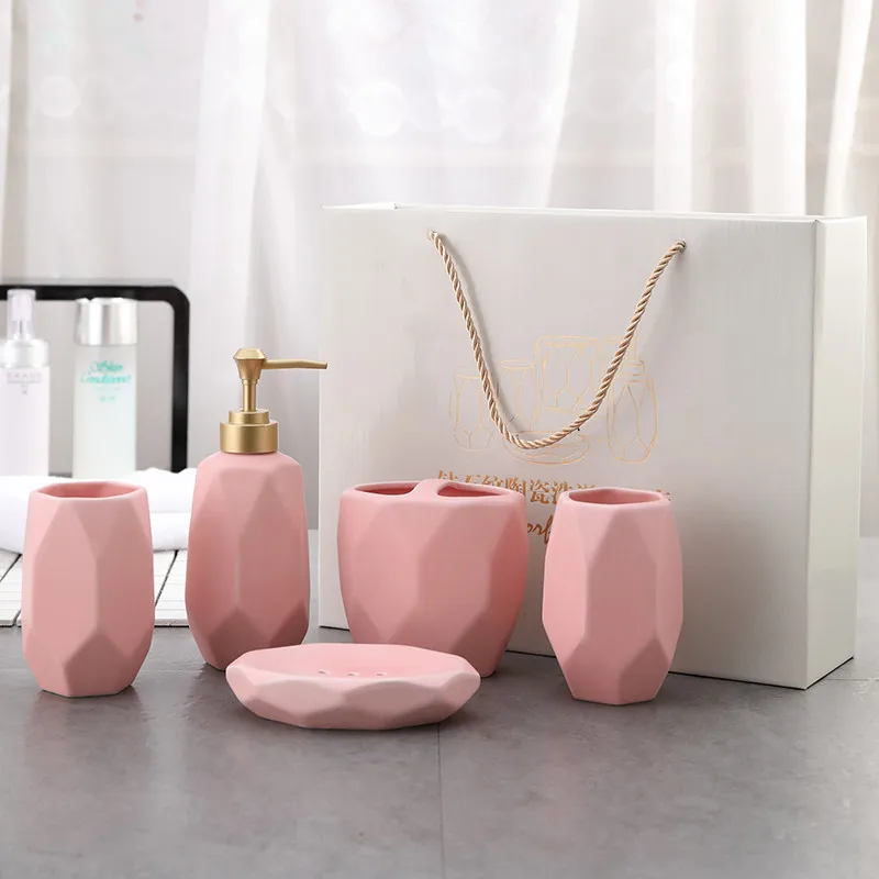 Сплошной цвет керамические аксессуары для ванной комнаты наборы 5 шт. ванная