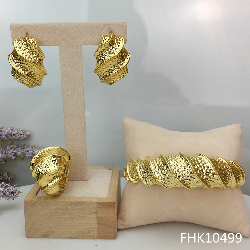 Yuminglai 24K Дубаи Золотые Ювелирные серьги с браслетом наборы для женщин