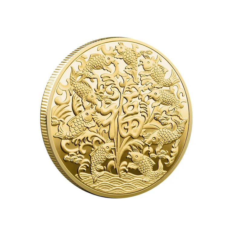 

New Lucky Coin Commemorative Gold Plated Coin China Mascot Koi Fish Collectible Coins Luck Badge Souvenir Business Gift