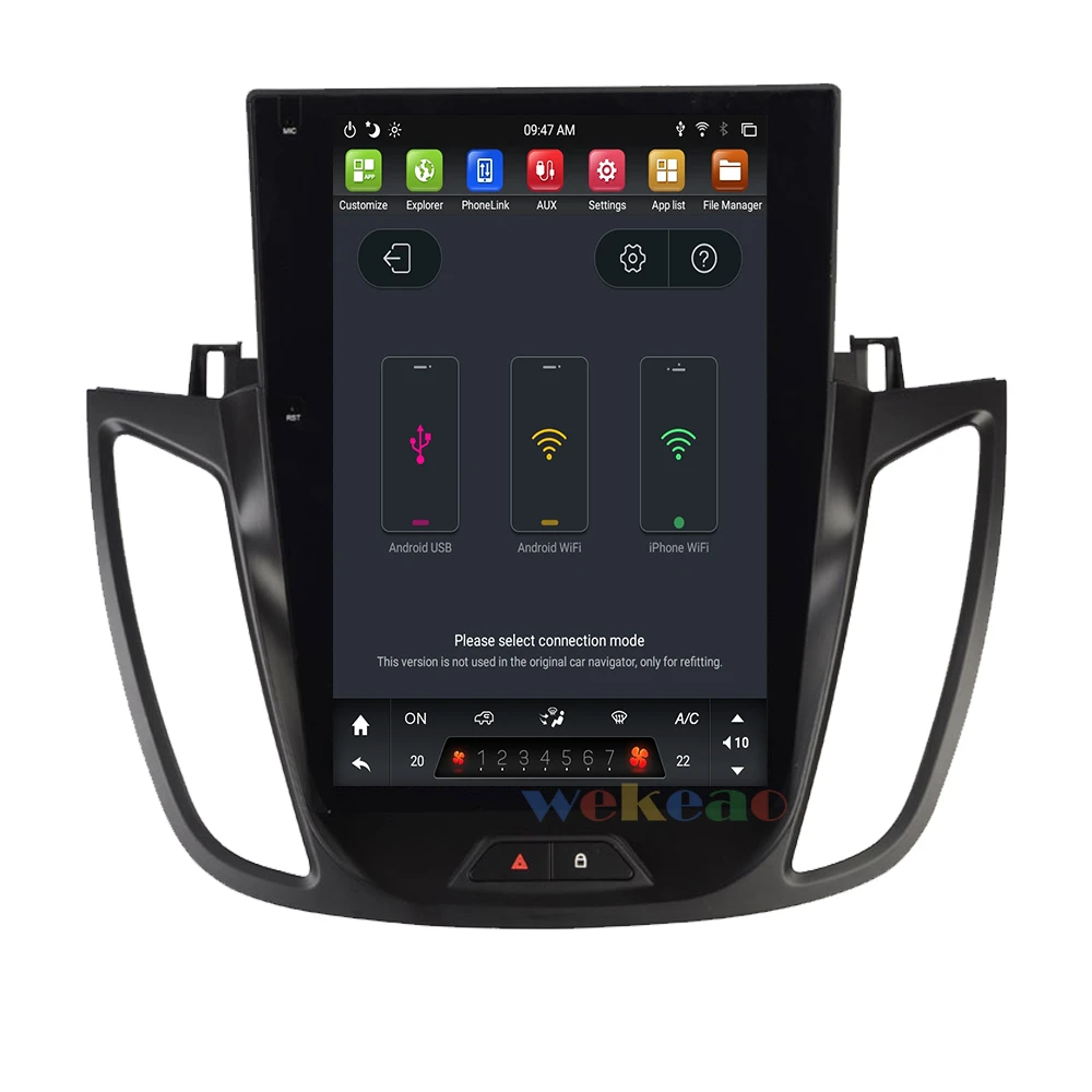 

Wekeao 12.1" Vertical Screen Tesla Style 1 Din Android 9.0 car Radio Automotivo For Ford Kuga Escape Auto GPS Navigation DVD 4G