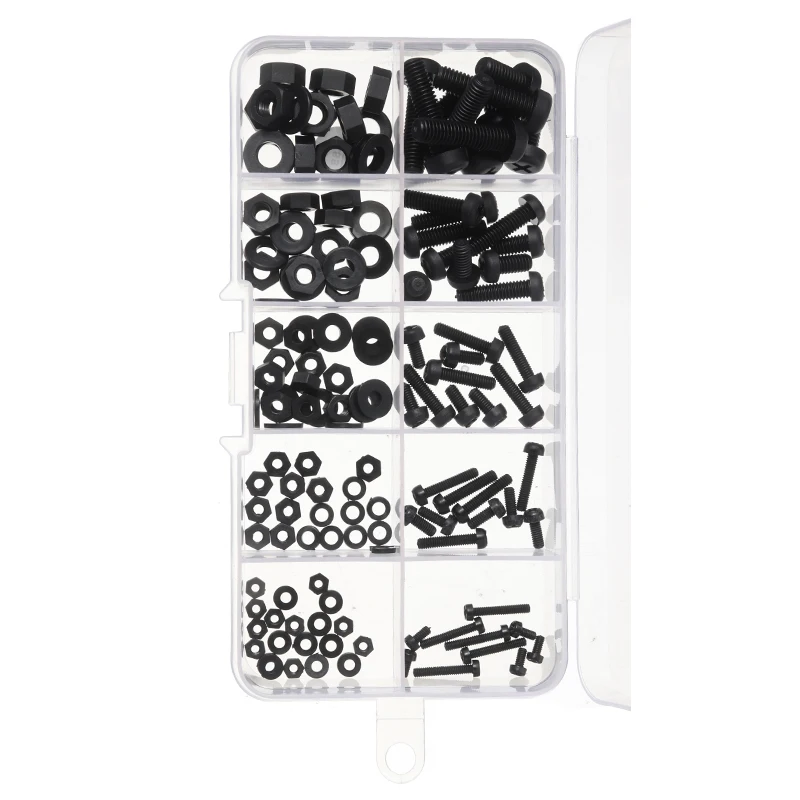 Набор нейлоновых шестигранных винтов 150 шт./лот черные M2 M2.5 M3 M4 M5 болтовые гайки