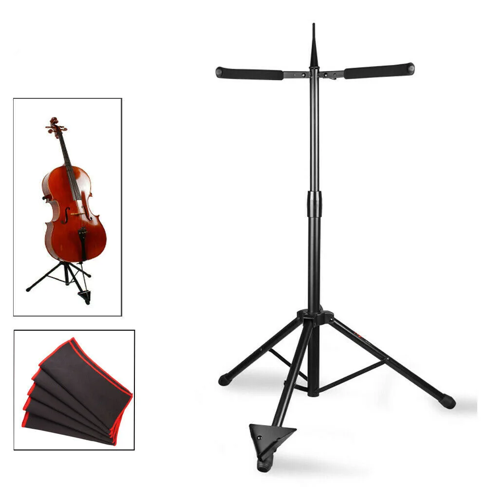 Foldable Cello Tripod Stand with Bow Hook Holder With Cleaning Cloth Design Musical Instrument Bracket Cello Metal Stand Holder