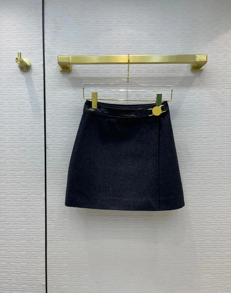 

Top Quality 50% Wool Skirts for Women Autumn 2021 Luxury Brand Office Lady High Waist Mini Skirts 3D Cut Slim A-line Grey Skirts