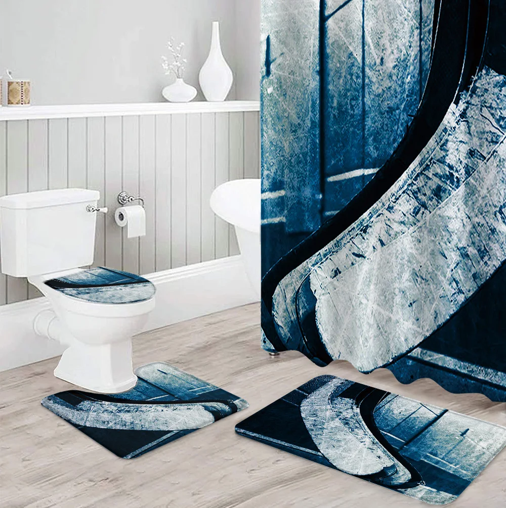 Занавеска для душа и ковер в ванную комнату крышка унитаза хоккея с шайбой коврик