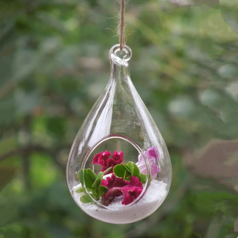 

18pcs/pack 7*12cm Water Drop Shaped Glass Terrarium Vase Home Decoration Handmade Lamp Blown Candle Holder Wedding Prop