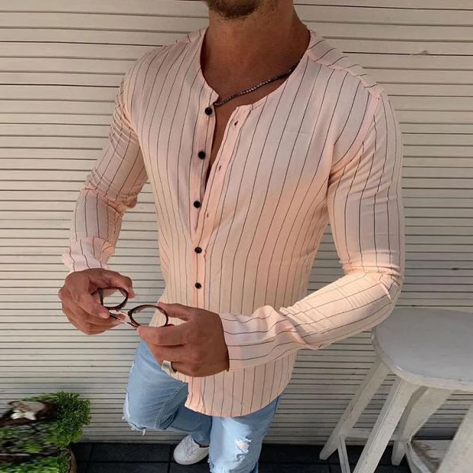 

2021 Spring and Summer New Style Simple Round Neck Striped Shirt for Men