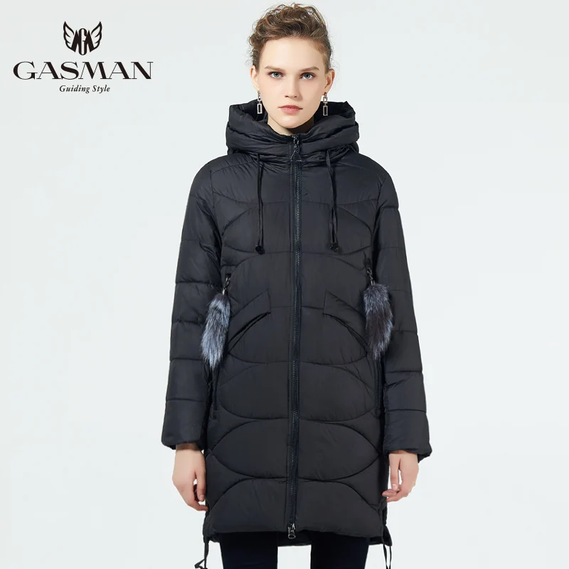 

GASMAN 2022 Winter Women Brand Coat Jacket Down Medium Length Winter Women Hooded Warm Parka Fox Fur Women Outerwear Coats 18821
