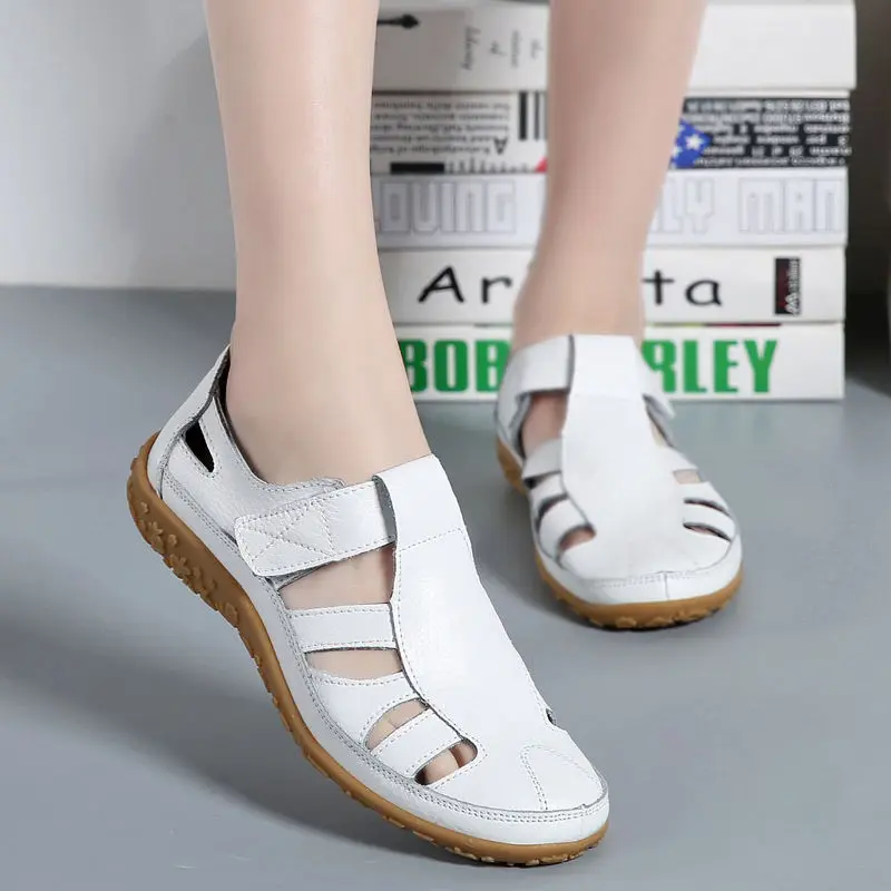 

Handmade Retro Leather Sandals Comfortable Soft Sole Velcro Casual Women's Shoes Sandalias De Mujer Designer Sandals