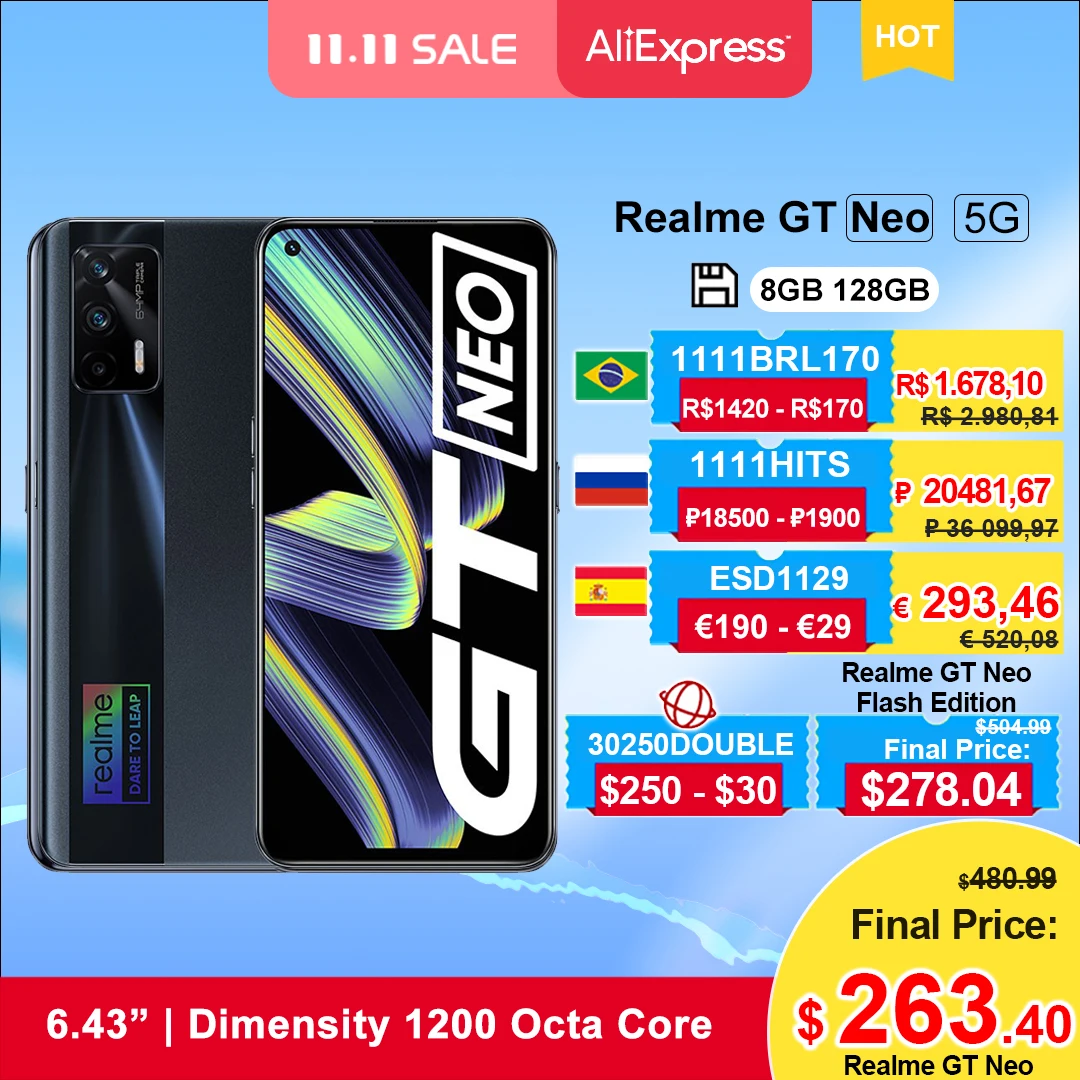 

Смартфон Realme GT Neo 5G X7 Max, 6,43 дюйма, FHD + 120 Гц, 1200 дюйма, 8 ядер, 4500 мА · ч, 64 мп