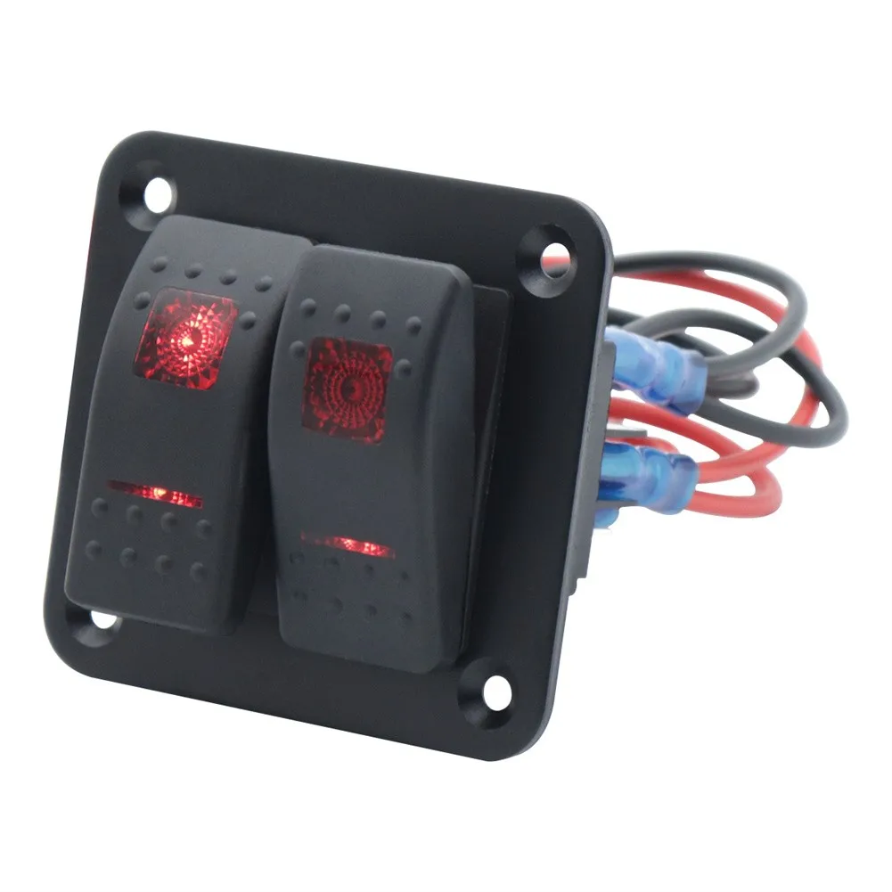 

DC 12V/24V Rocker Switch Aluminum Panel 2 Gang Toggle Switches Dash With 5 Pin 2 LED Rocker Switch