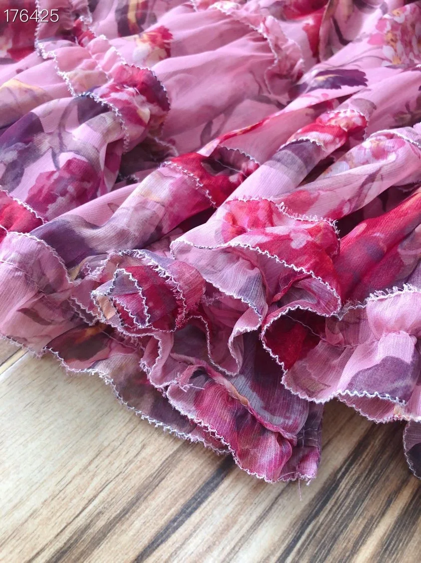 

2021 Spring and Autumn Holiday Style Romantic Printing Round Neck Ear Mosaic Slim Lantern Sleeve Dress