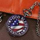 Антикварные кварцевые карманные часы God Bless America Display, карманные сувенир цепочка, подвесные карманные часы