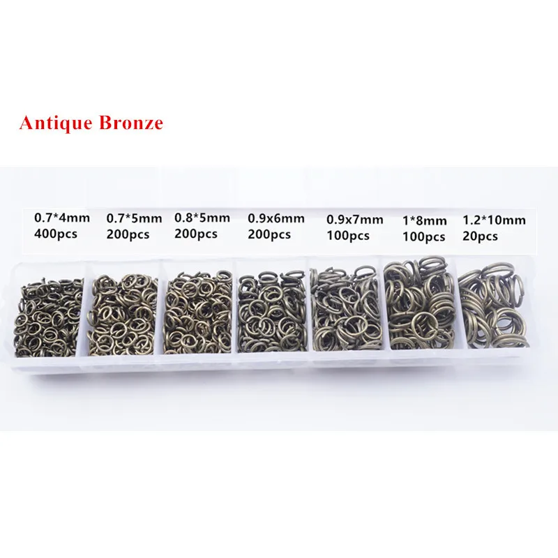 bronze jump rings 1200 шт. открытые прыжки кольца 3 мм 4 мм 5 мм 6 мм 7 мм 8 мм 10 мм набор коробок для DIY ювелирных изделий фурнитура Сплит Кольца разъемы HK060 - Цвет: bronze jump rings