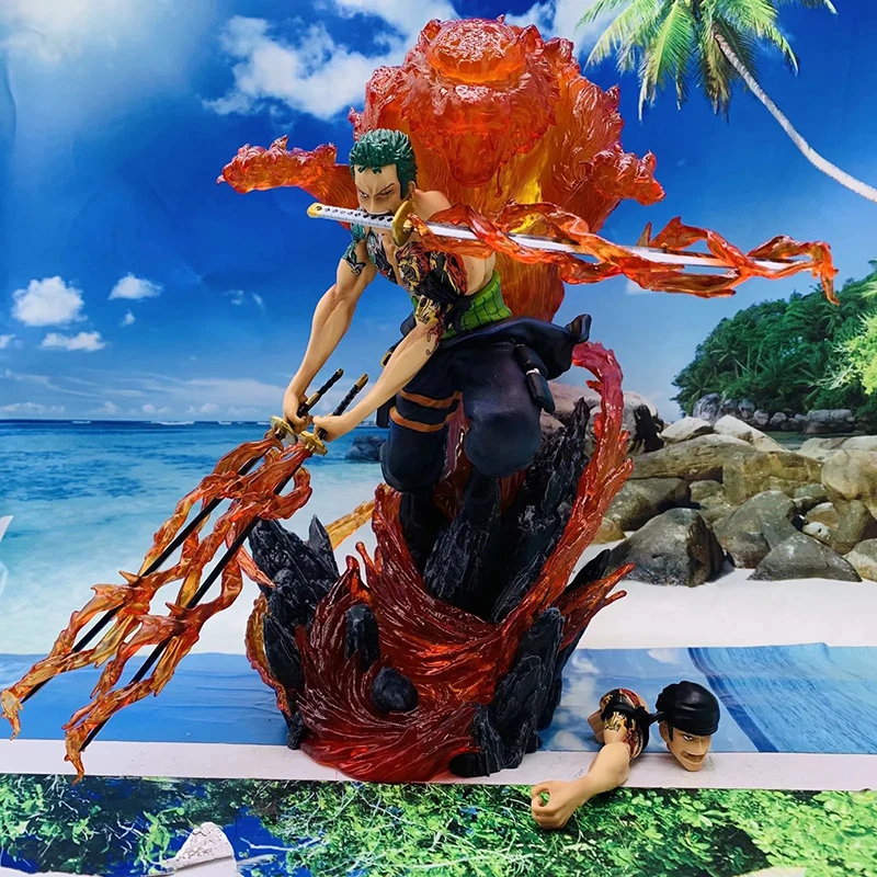 

29cm Oronoa Zoro Anime RAction Figure Tattoo Snow Leopard Can Be Lit Multiple Accessories Classic Look PVC Collection Model Gift