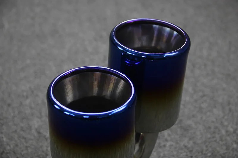 

Length 240 MM Exhaust Pipe Stainless Steel Muffler Tip Car Universal Y Model Double Muffler Tailpipe Grille Blue 2 Piece