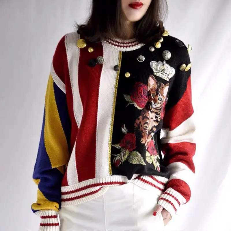 Runway Sweater Designer Luxury Pull Knitted Jumper Tops Ladies Pullovers Big Size Large Women Long Sleeve Couple Clothes | Женская