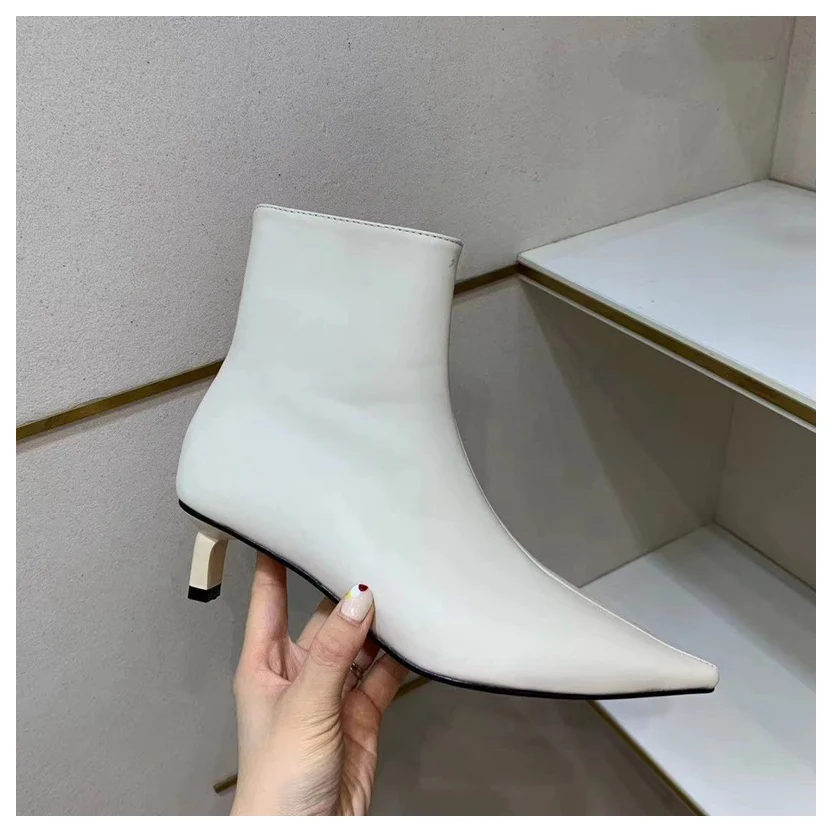 PU beige Элегантные ботильоны; женские полусапожки на тонком каблуке с острым носком; женская повседневная обувь на шнуровке; женские брендовые ботинки; ботинки «Челси» на молнии - Цвет: PU beige