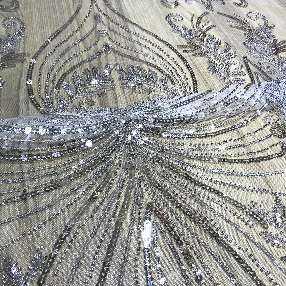 

African Swiss Voile Sequin Mesh Guipure Embroidered Beaded Bridal Lace Fabric for Wedding Evening Dress Sewing Material Textiles