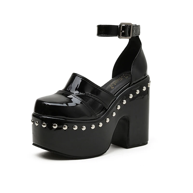 

Termainoov Women Sandals High Heels Rivet Platform Shoes Big Sieze 43 Buckle Chunky Heel Retro Pumps Fashion New Heeled Sandalia