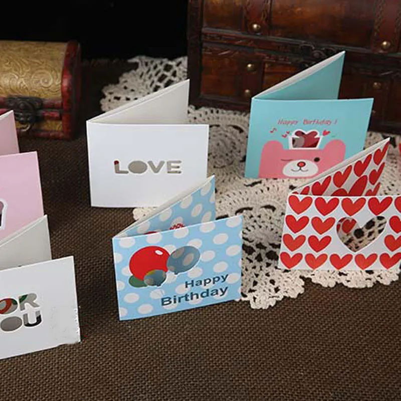

96 Pieces/Lot Birthday Greeting Card Cartoon Style Gifts Blessing Card Hollow Paper Message Card Kids Birthday Party Supplies