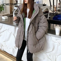 womens winter down jackets 2021 new korean harajuku ins plaid hooded parka coat female oversized thick warm casual jacket