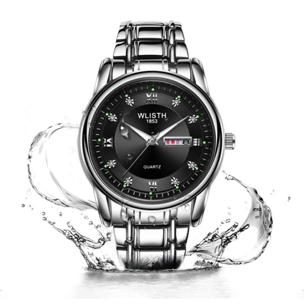 

Men Watch Waterproof Steel Double Calendar Quartz Retro Stainless Steel Alloy Week Display Luminous Hands Women Watches Luxury