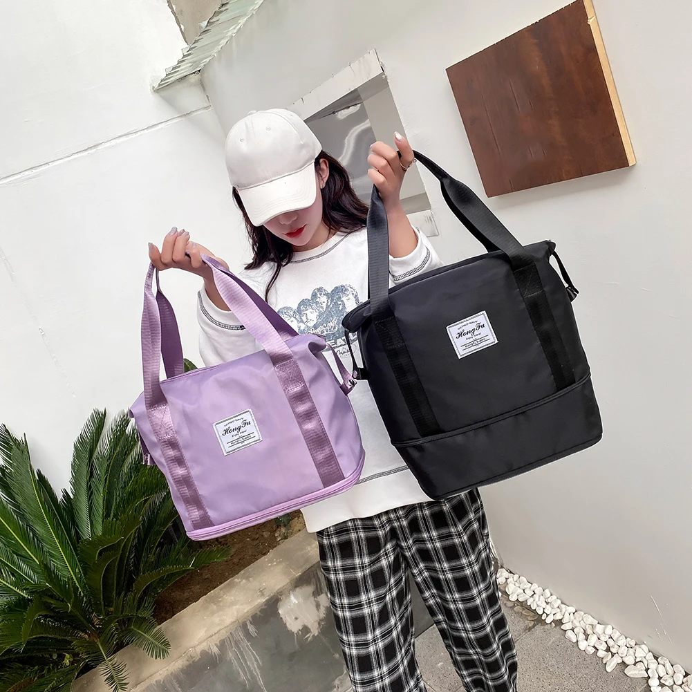 

Fashion Women Men Travel Fitness Bag Solid Color Luggage Bag Oxford Cloth Foldable Sports Large Capacity Handbags Shoulder Bag
