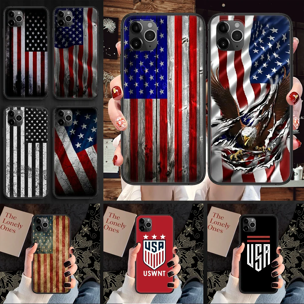 

America USA Flag Phone Case Cover Hull For iphone 5 5s se 2 6 6s 7 8 12 mini plus X XS XR 11 PRO MAX black pretty hoesjes art