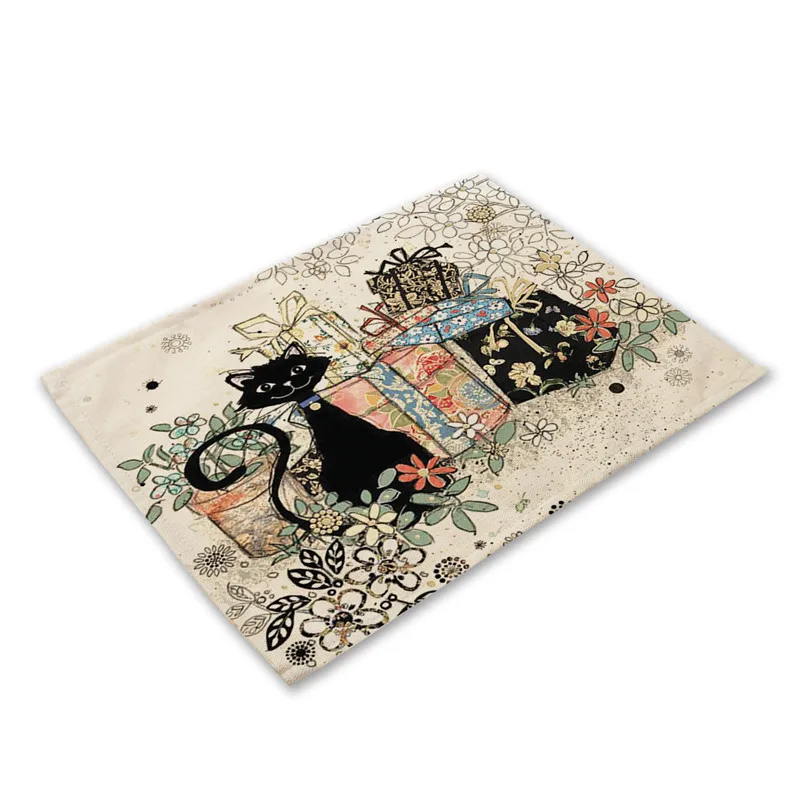 

Black Cats Placemats Gift Piano Pattern Table Mat Placemat Drink Coaster Cotton Linen Pads Cup Mats 42*32cm Home Decor