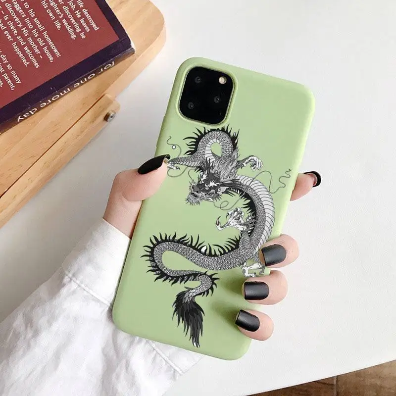 

Dragon simple pattern lines Phone Case Candy Color for iPhone 6 7 8 11 12 s mini pro X XS XR MAX Plus