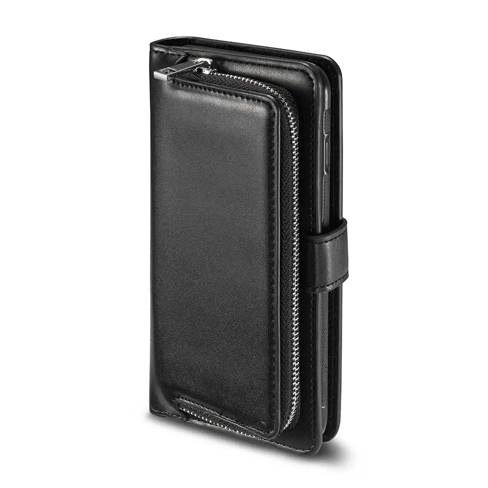 

For iPhone 11 /11 Pro /11 Pro Max Magnetic Zipper PU Leather Flip Cover With Card Slot Detachable Wallet Phone Case For iPhones