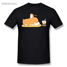Футболка Corgi And Bubble Tea, Повседневная МужскаяЖенская футболка хлопковая футболка с коротким рукавом