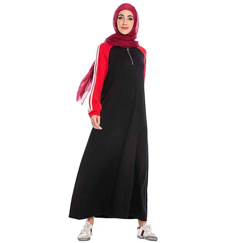 Мусульманская Дубай, мусульманская одежда, вырез на молнии, Абая для женщин, длинный рукав, платье, модное Спортивное платье, есть большой размер