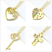 steel golden chain cross necklace for women heart key lock pendant necklace cubic zirconia wholesale jewelry gift