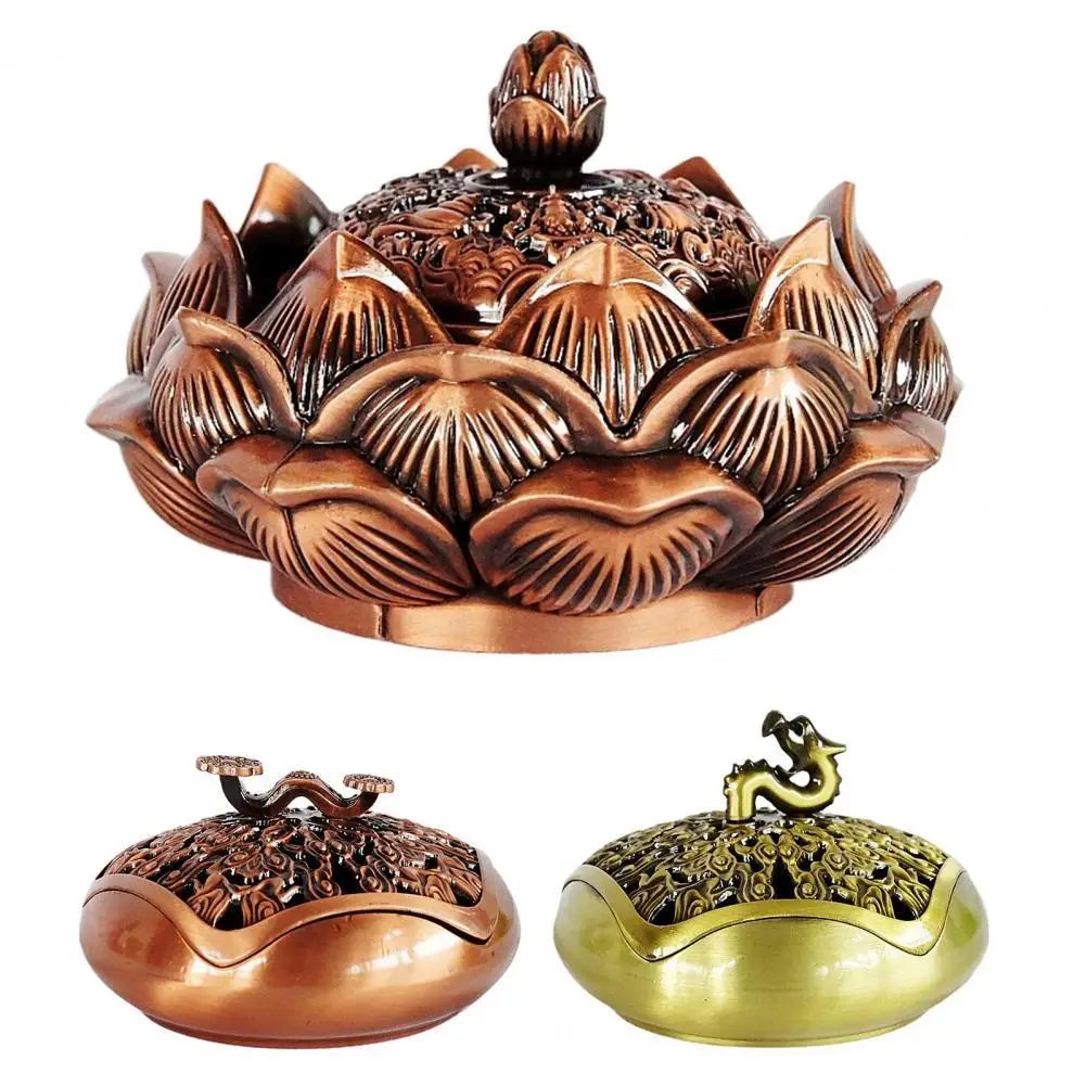 

Dropshipping Retro Lotus Shape Incense Burners Alloy Meditate4 Relax Censer Burner for Desktop
