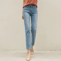 high waist ankle length straight jeans womens spring summer chic slim straight denim pants lady casual streetwear trousers