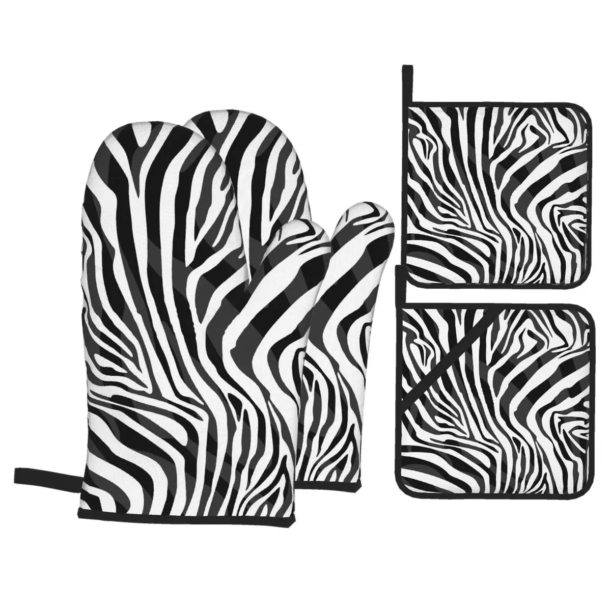 

4pcs Kitchen Gloves Insulation Pad Zebra Skin Pattern Cooking Microwave Gloves Baking BBQ Oven Potholders Oven Mitts