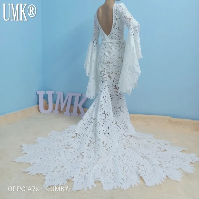 Уникальное кружевное свадебное платье UMK в стиле бохо с листьями винтажные