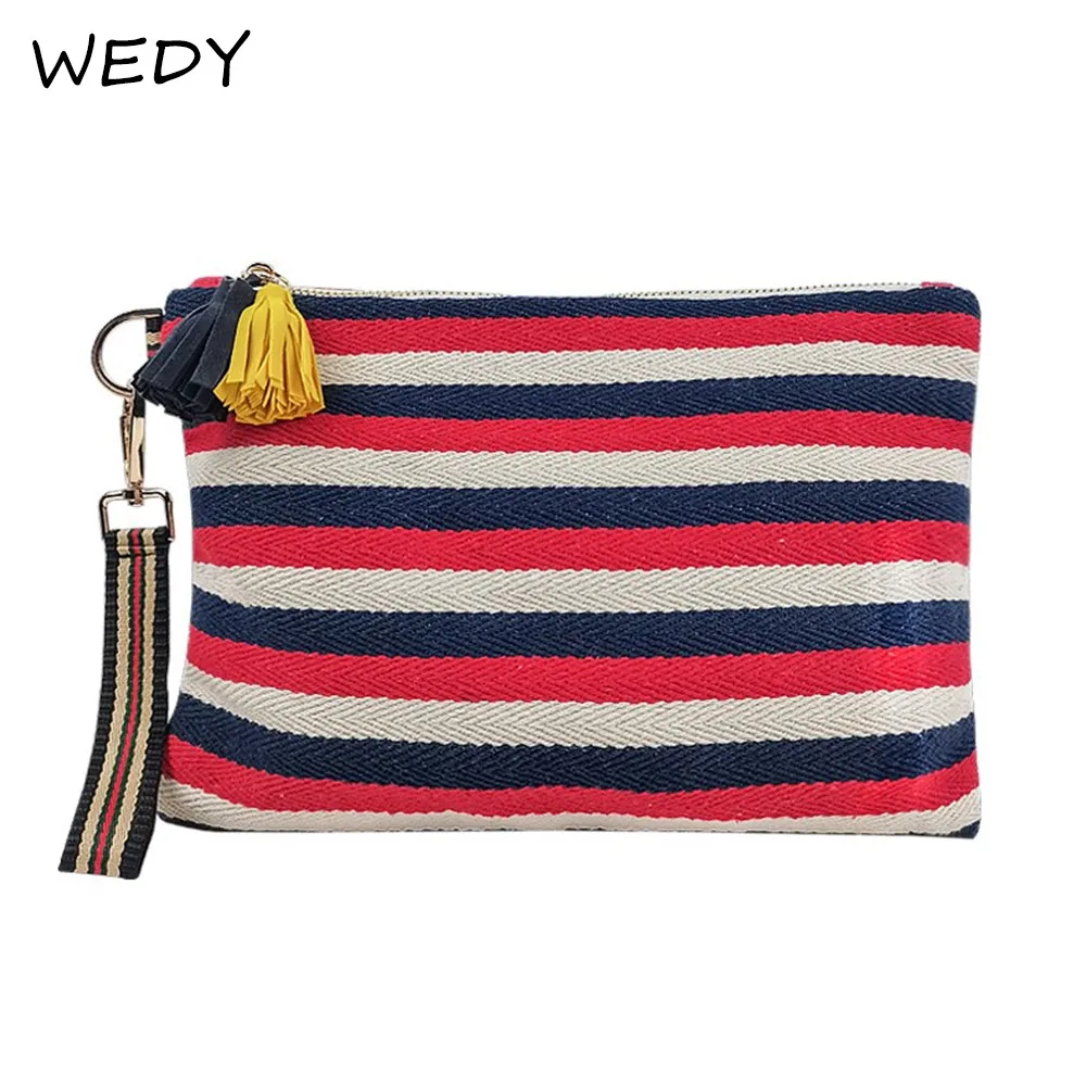 

Striped Tassel Cosmetic Bag Zipper Canvas Makeup Bag Organizer Female Travel Toiletry Bags Large Beauty Pouch Necesserie Storage