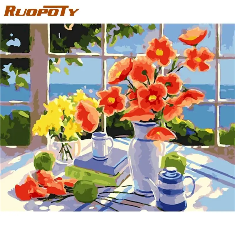 

RUOPOTY Flowers DIY Painting By Numbers Modern Wall Art Picture Acrylic Coloring City Paint On Canvas For Home Decors Artwork