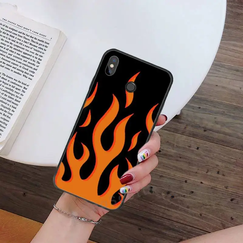 

Fashion Red Flames fire pattern Phone Case For Xiaomi Redmi note 7 8 9 t max3 s 10 pro lite Luxury brand shell funda coque